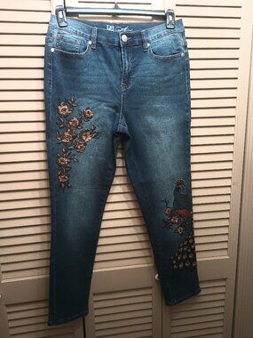 DG2 Peacock and Floral Skinny Denim Jeans Sz 10P